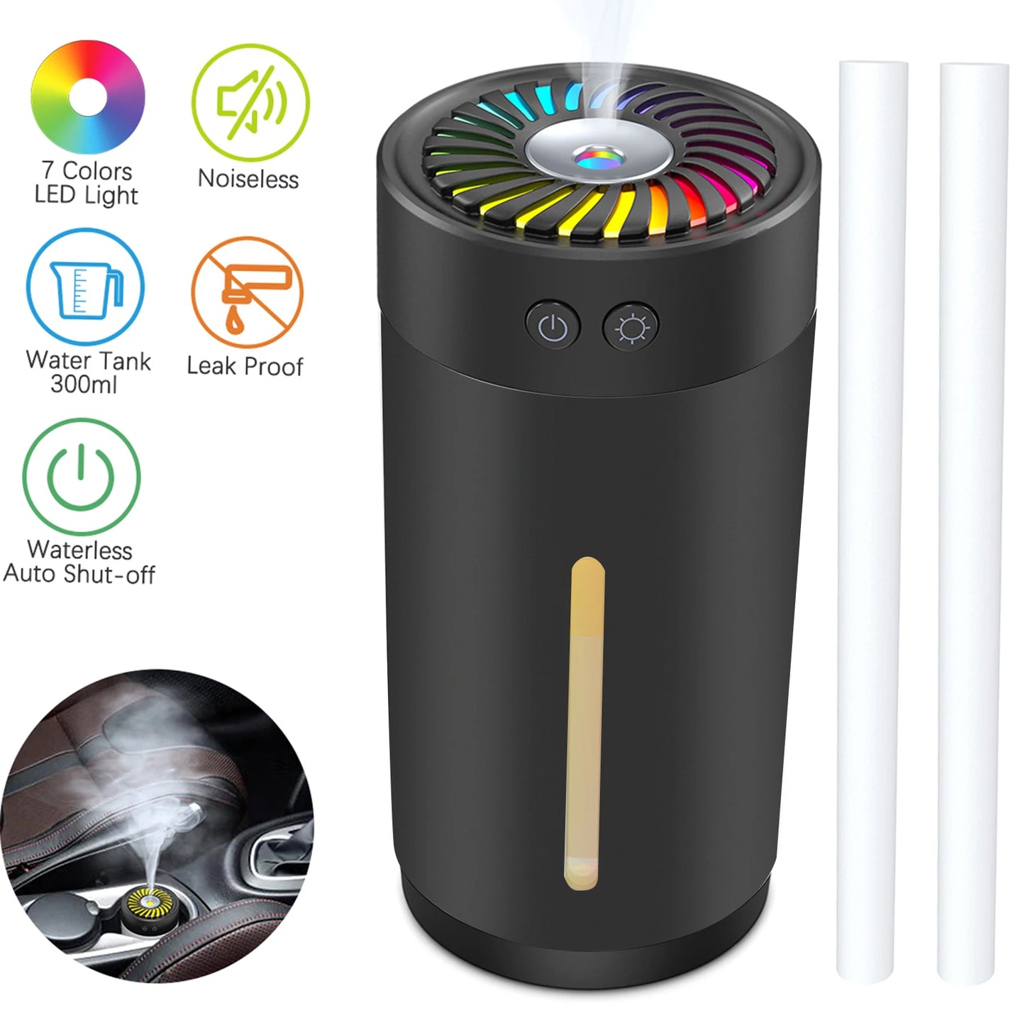 Mini Ultrasonic Humidifier USB with 7 Colors LED Light Dual Mist Modes